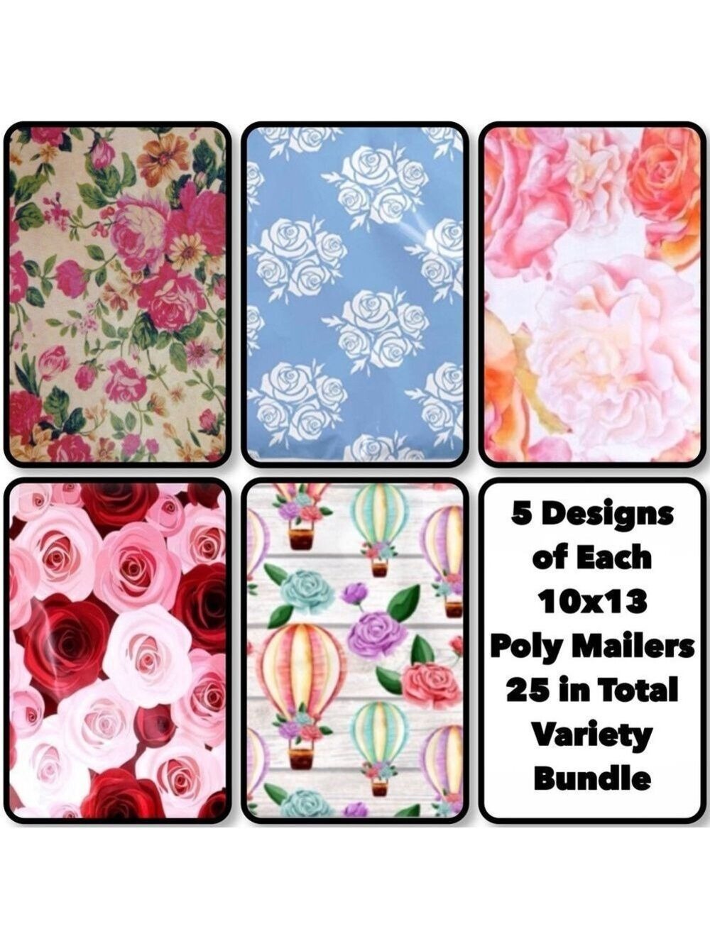25 10x13 Poly Mailers Rose Garden Variety Bundle - Picture 3 of 8